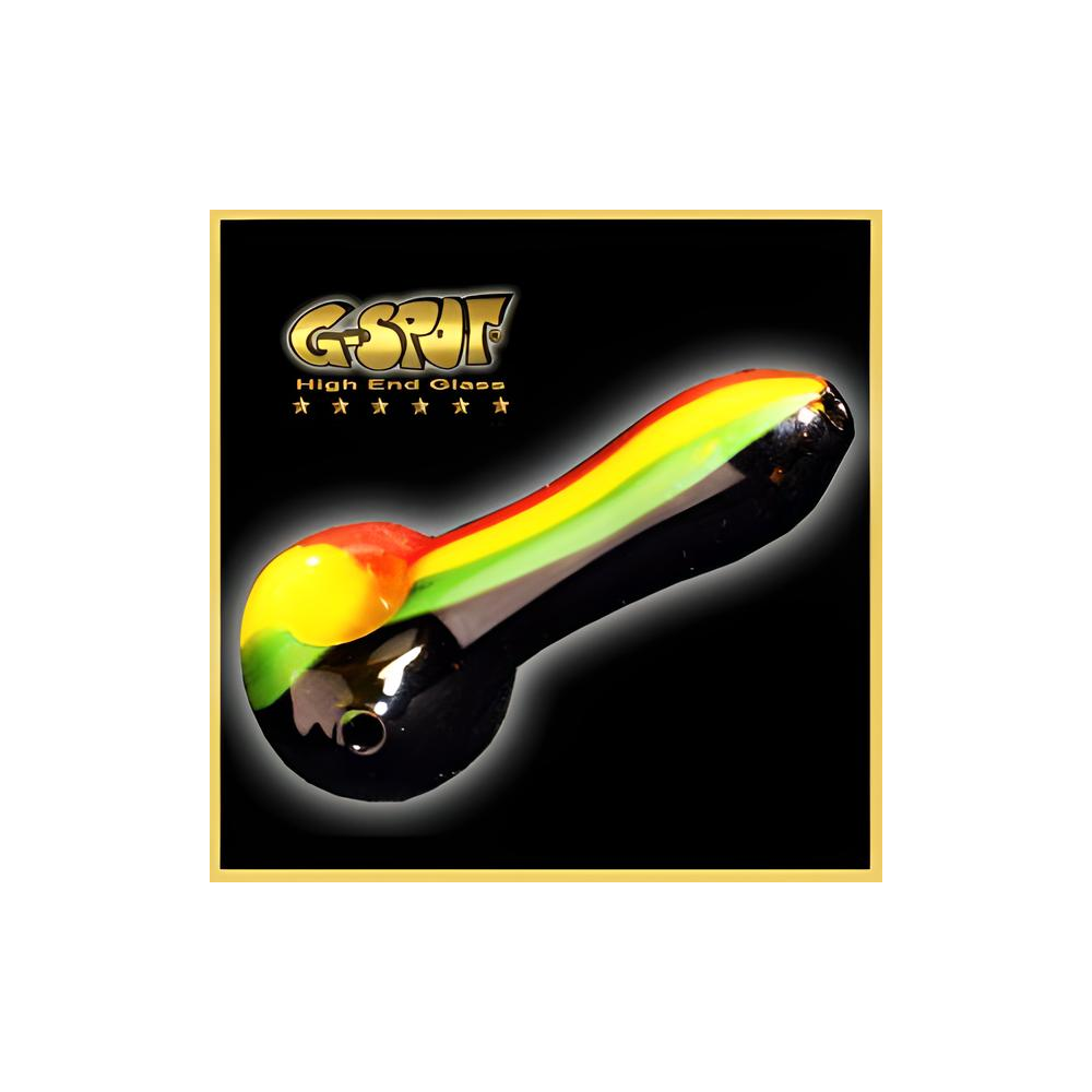 G-Spot Handpfeife Glas schwarz mit Rasta-Streifen