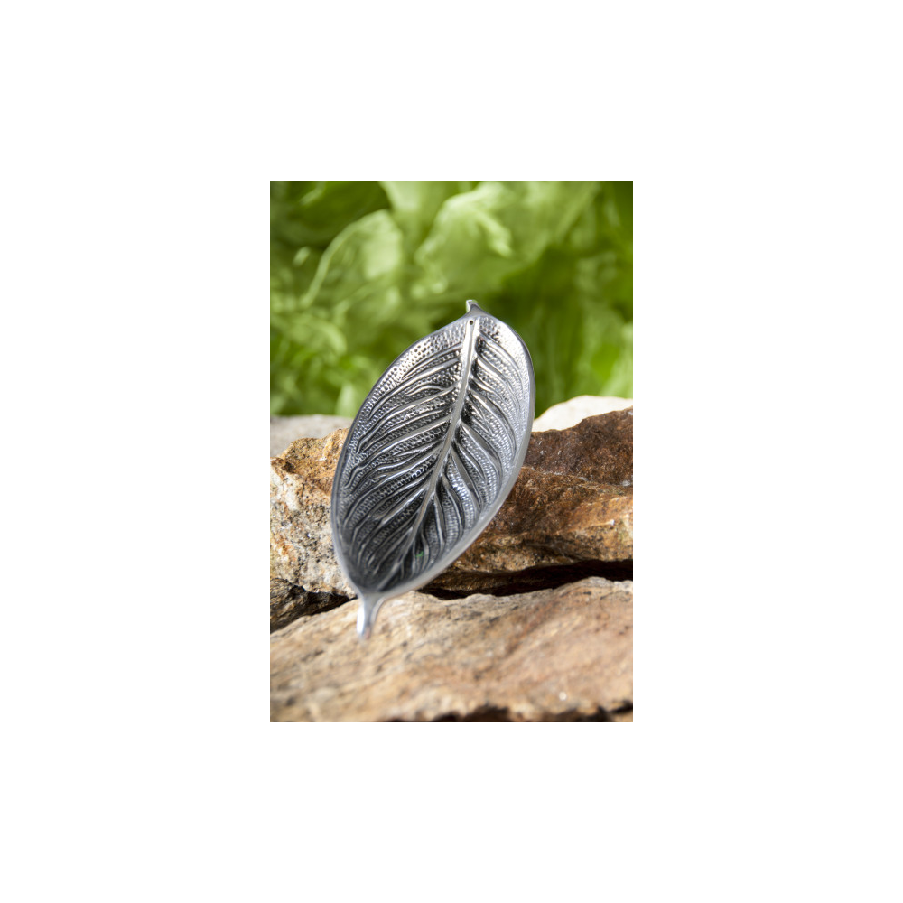 White metal incense holder leaf