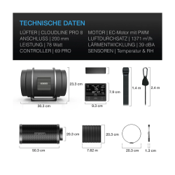 AC Infinity Luftfilter-Set PRO 150 mm, Inline-Ventilator mit Smart Controller und Aktivkohlefilter